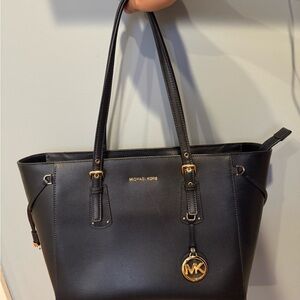Michael Kors Black Leather Tote with Gold Hardware